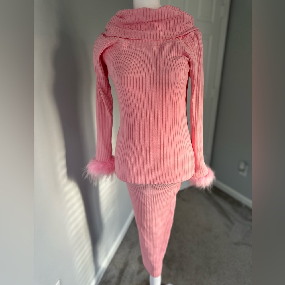 Sexy pink dress LS Furry sleeves